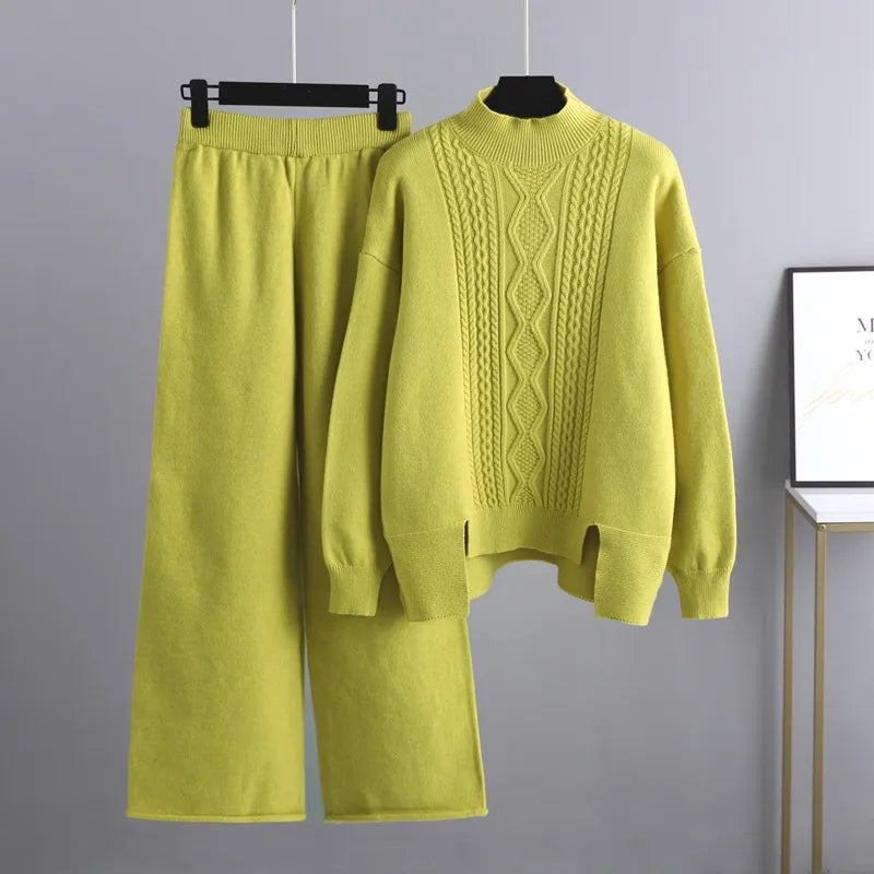 Leontine cable knit loungewear set, yellow