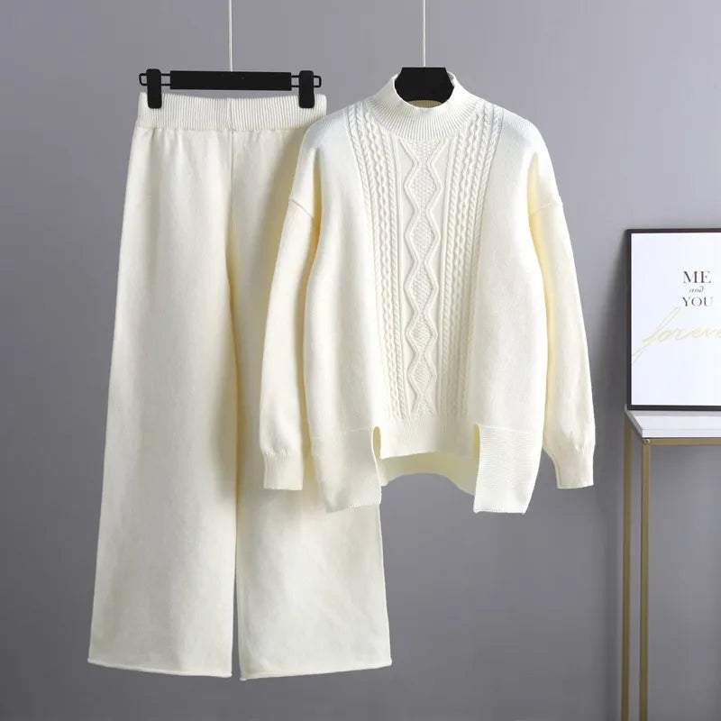 Leontine cable knit loungewear set, white