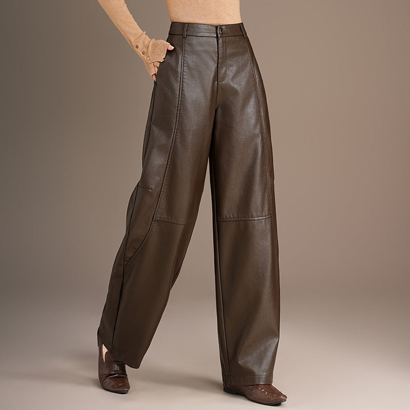 Lienne | Paneled Wide-Leg Leather Pants