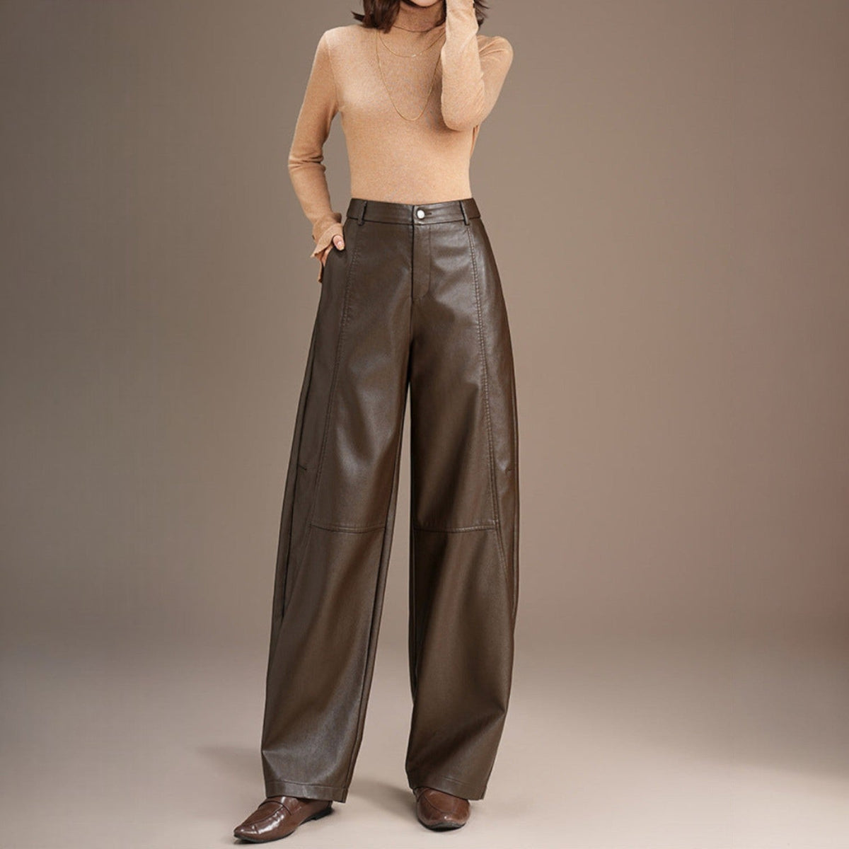 Lienne | Paneled Wide-Leg Leather Pants