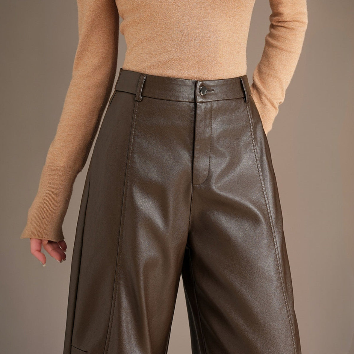 Lienne | Paneled Wide-Leg Leather Pants