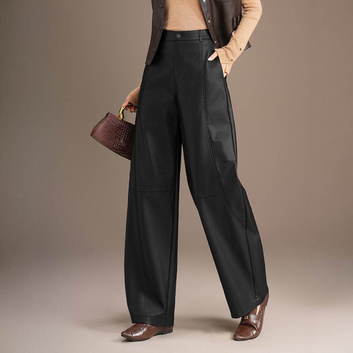 Lienne | Paneled Wide-Leg Leather Pants
