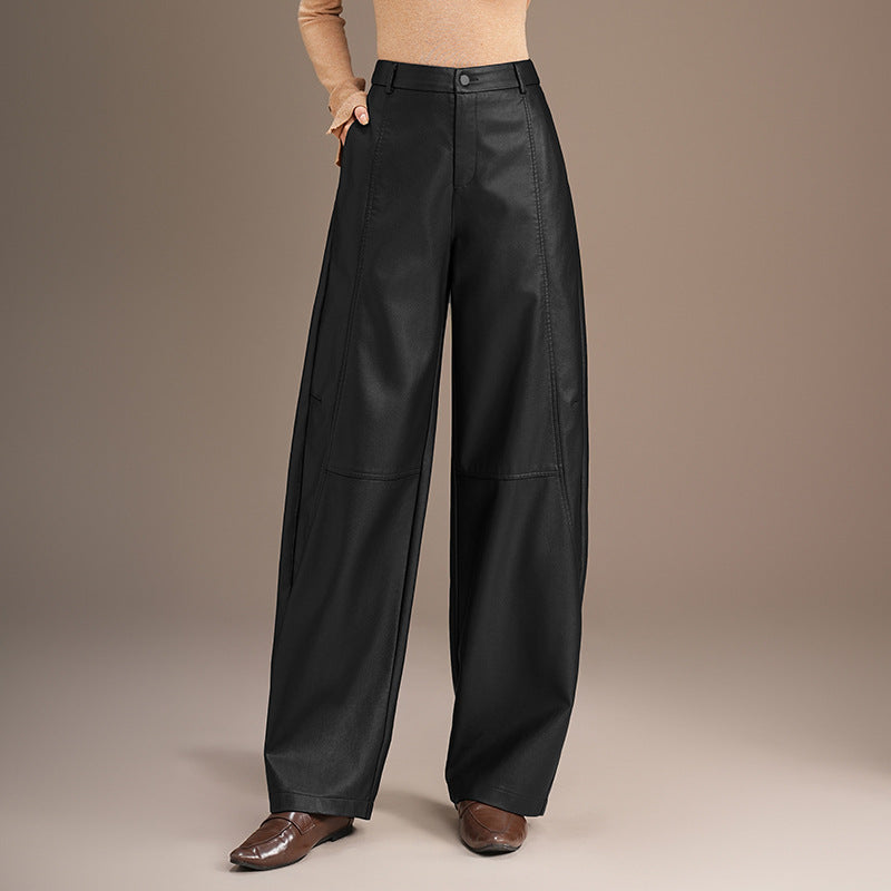Lienne | Paneled Wide-Leg Leather Pants