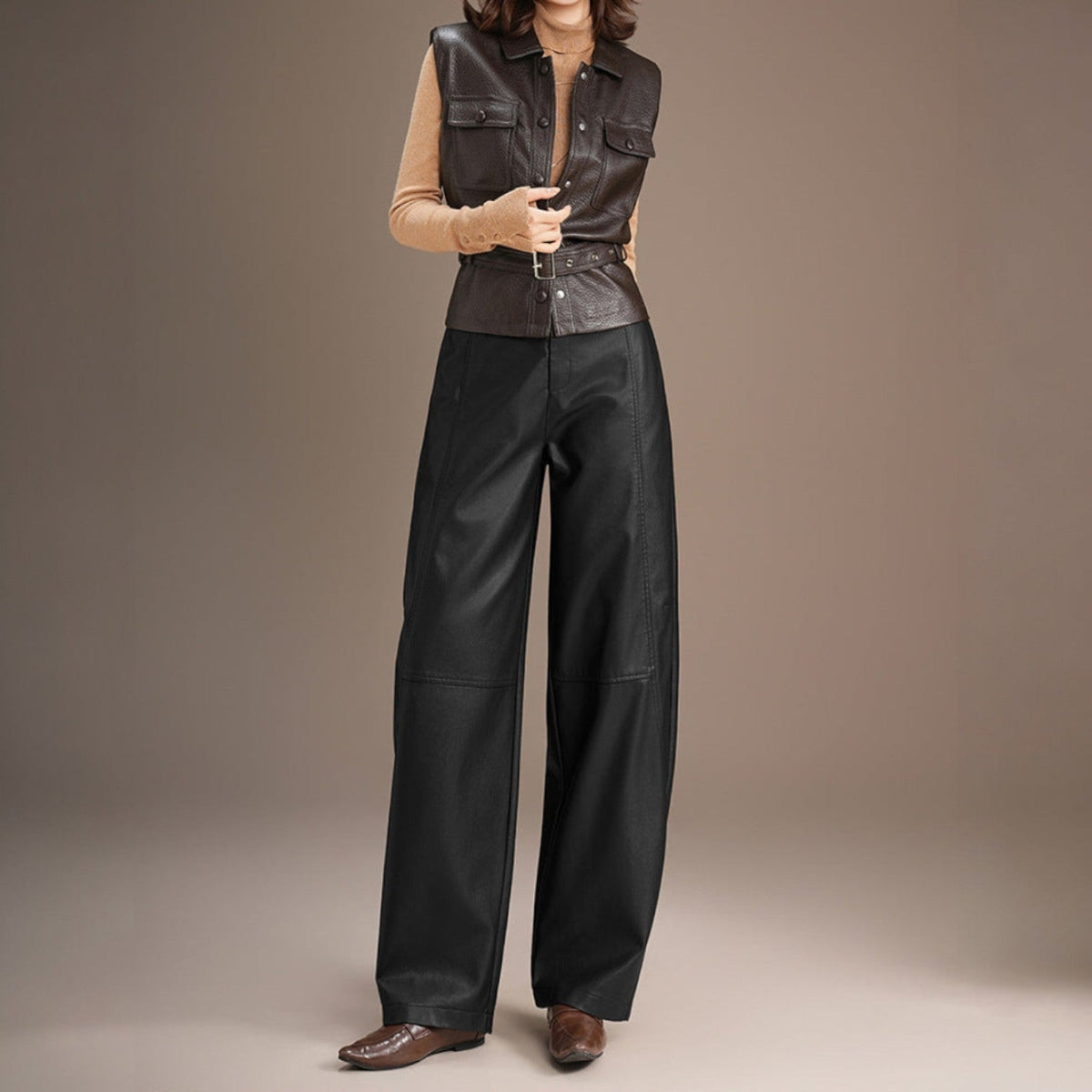 Lienne | Paneled Wide-Leg Leather Pants