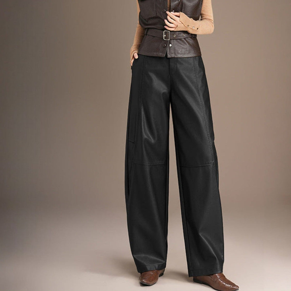 Lienne | Paneled Wide-Leg Leather Pants