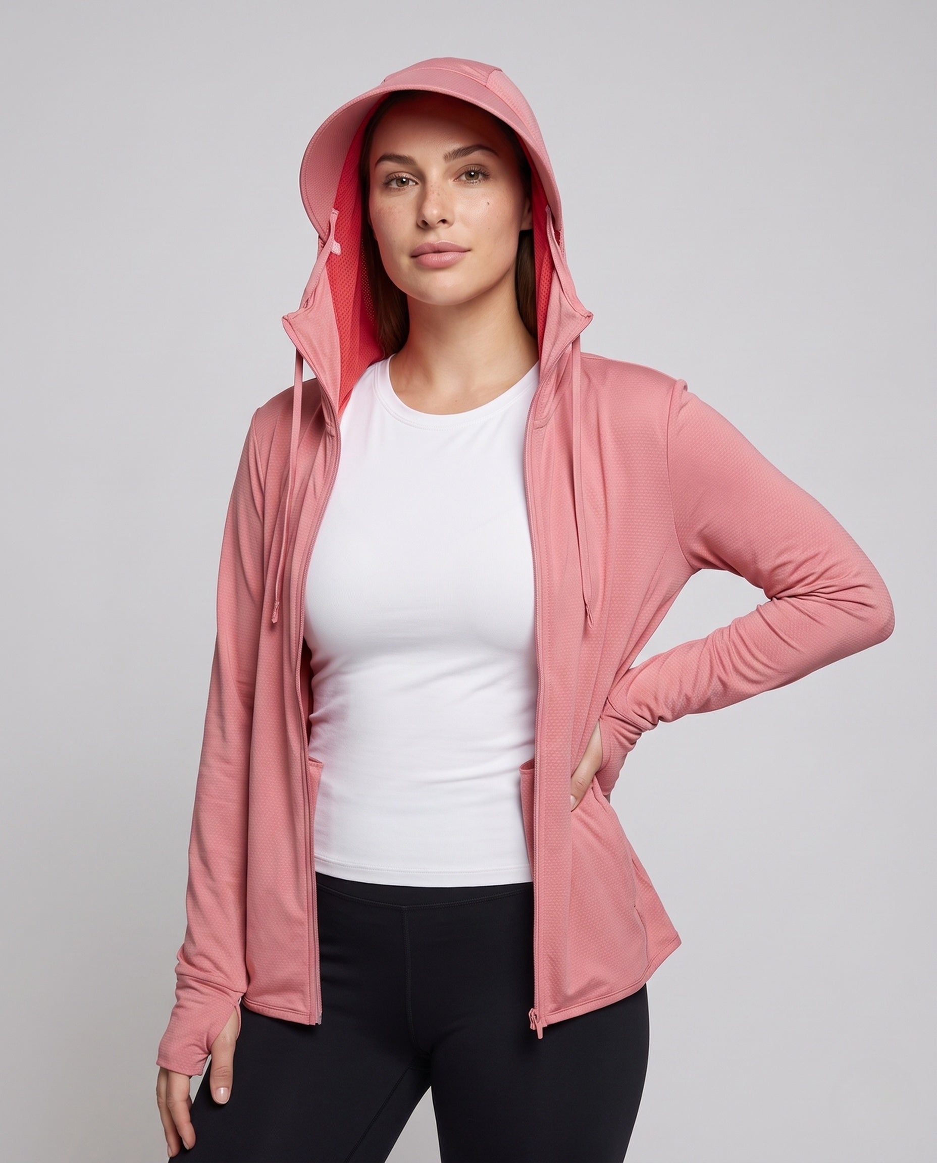 Lily technical hooded mesh jacket - upper body detail