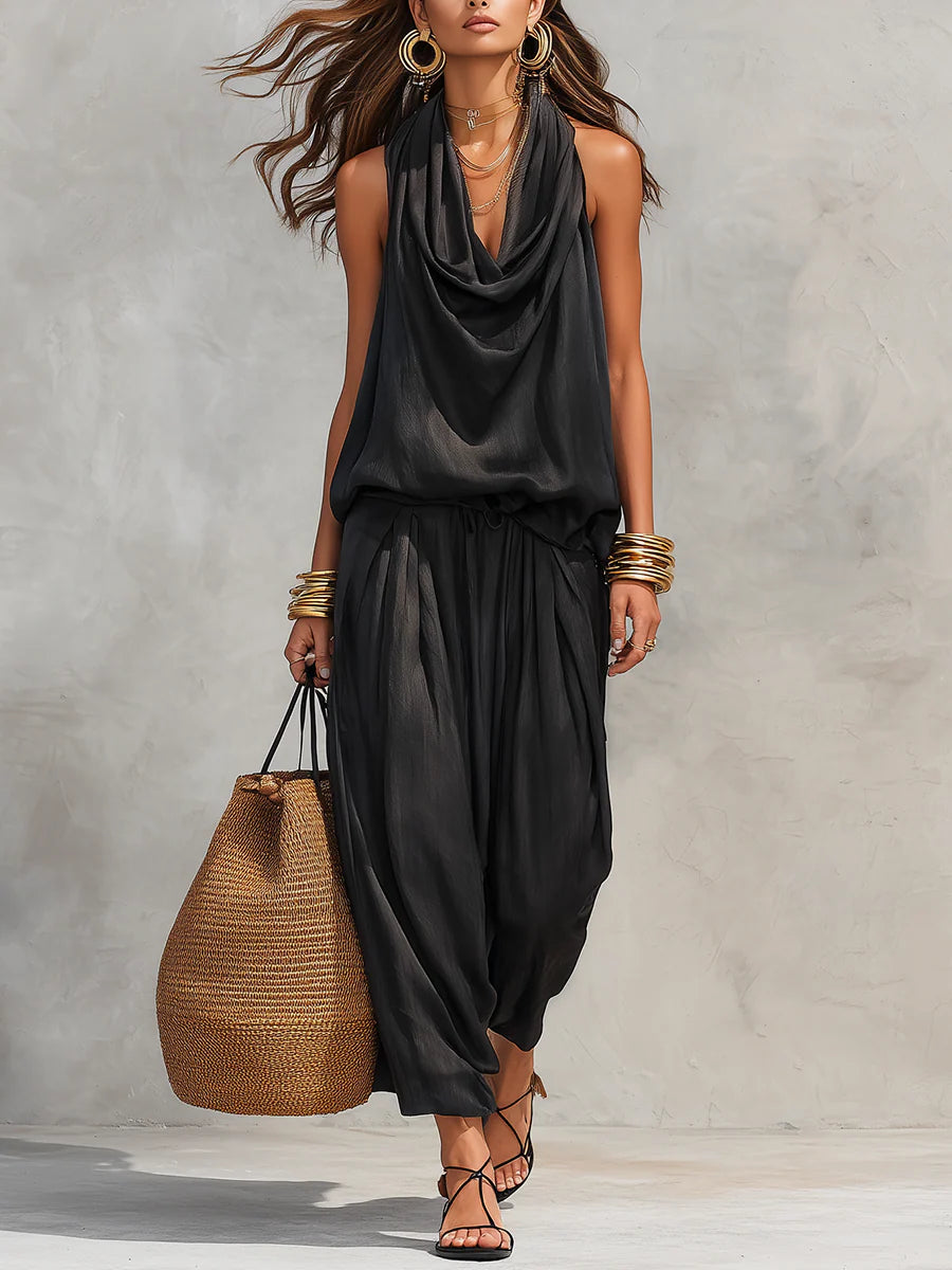 Lindsay | Cowl Neck Halter Two-Piece Set