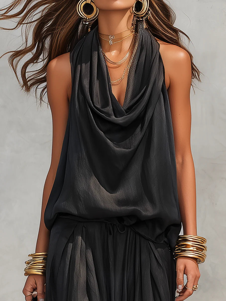 Lindsay | Cowl Neck Halter Two-Piece Set
