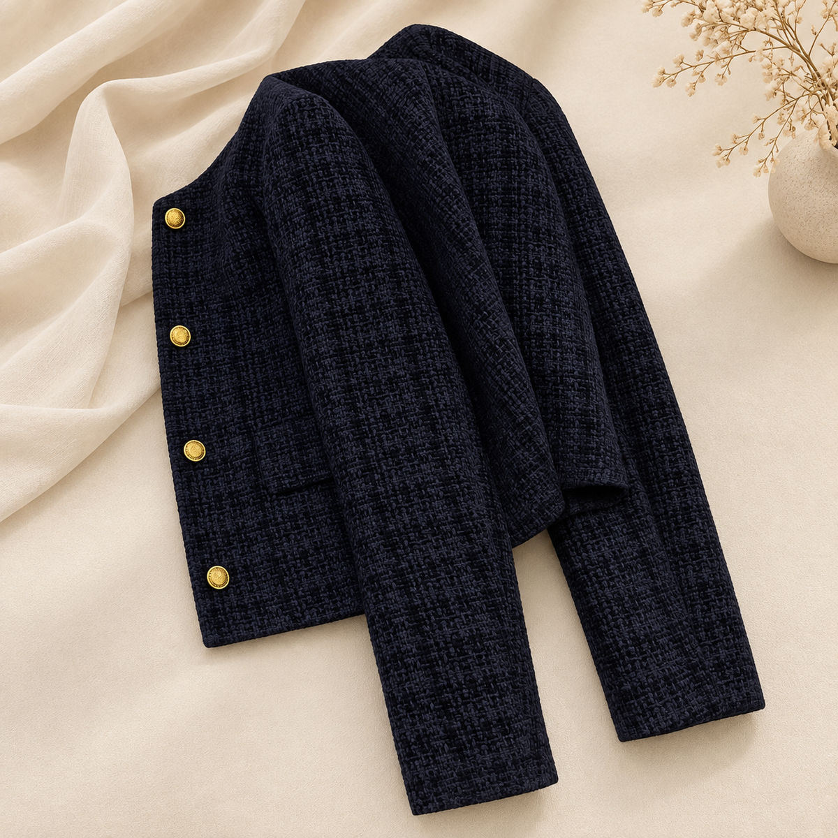 Linnet textured button-front cardigan jacket, view 4