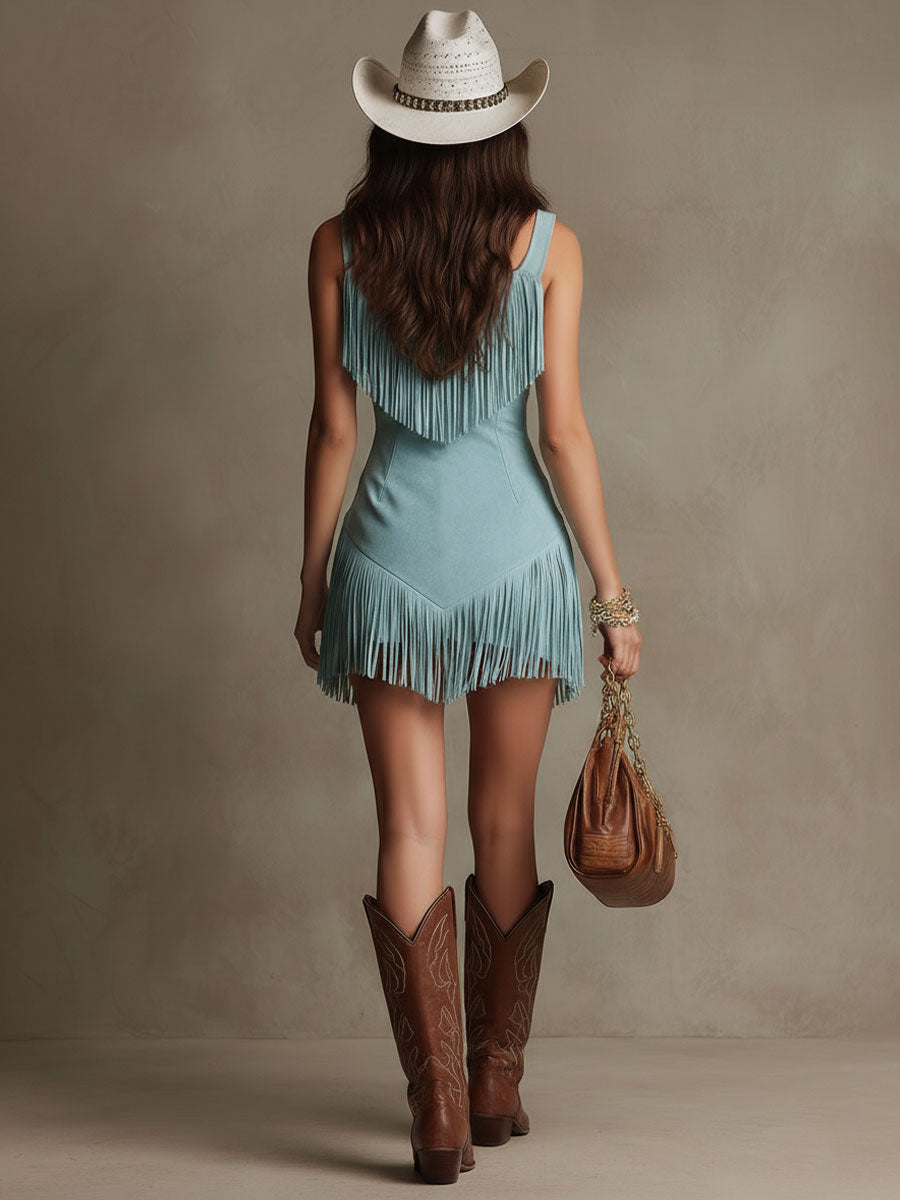 Lorena | Sleeveless Fringe Mini Dress