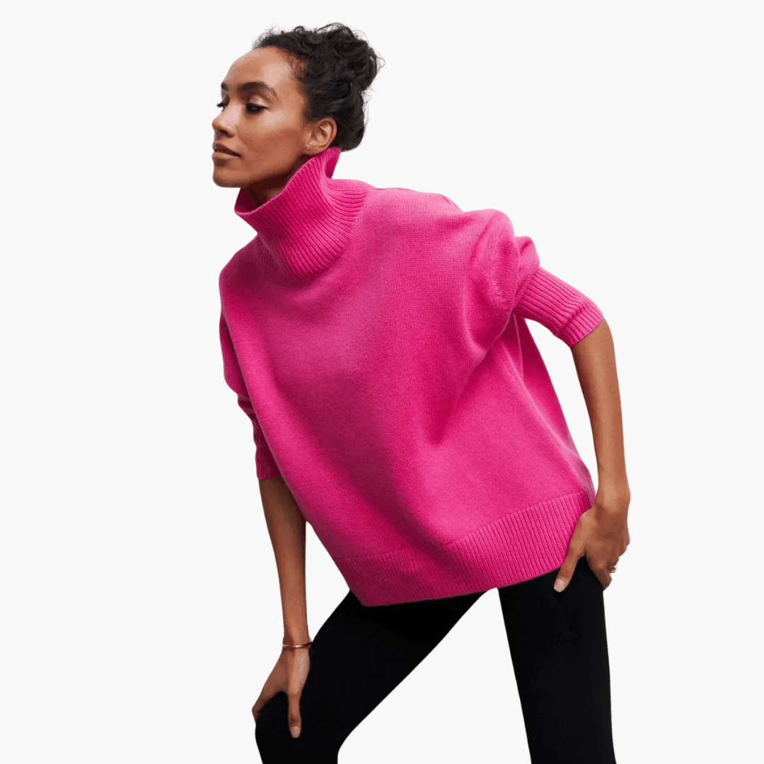Loretta ribbed turtleneck sweater - color Pink