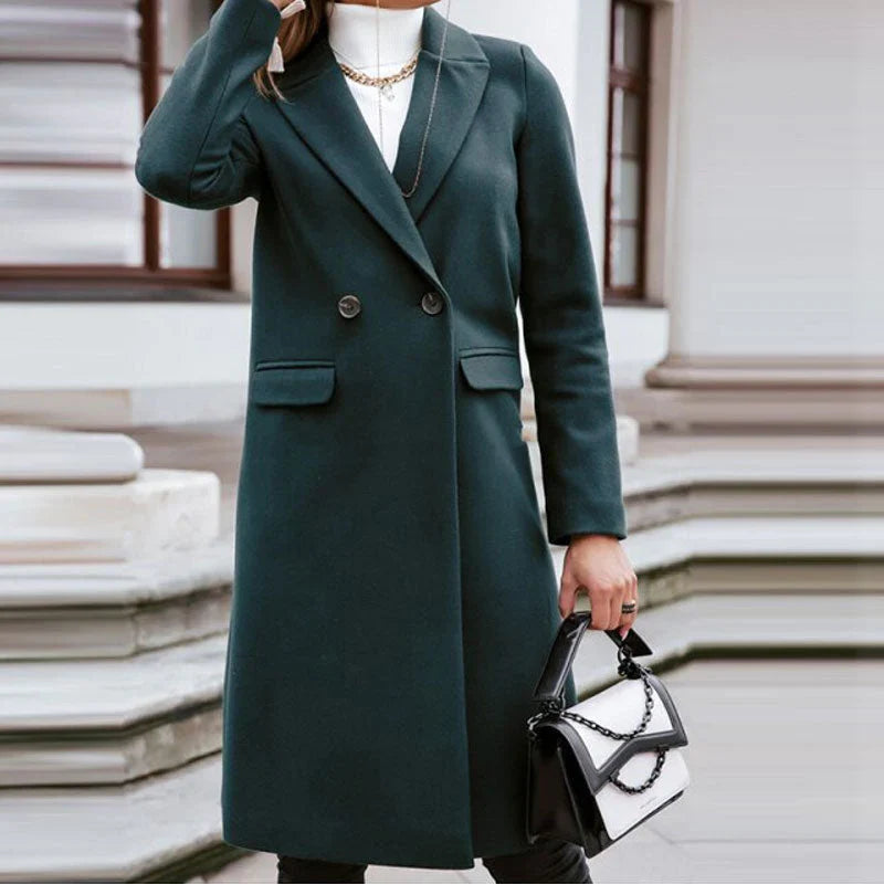 Lucasta double-breasted flap-pocket long coat, green
