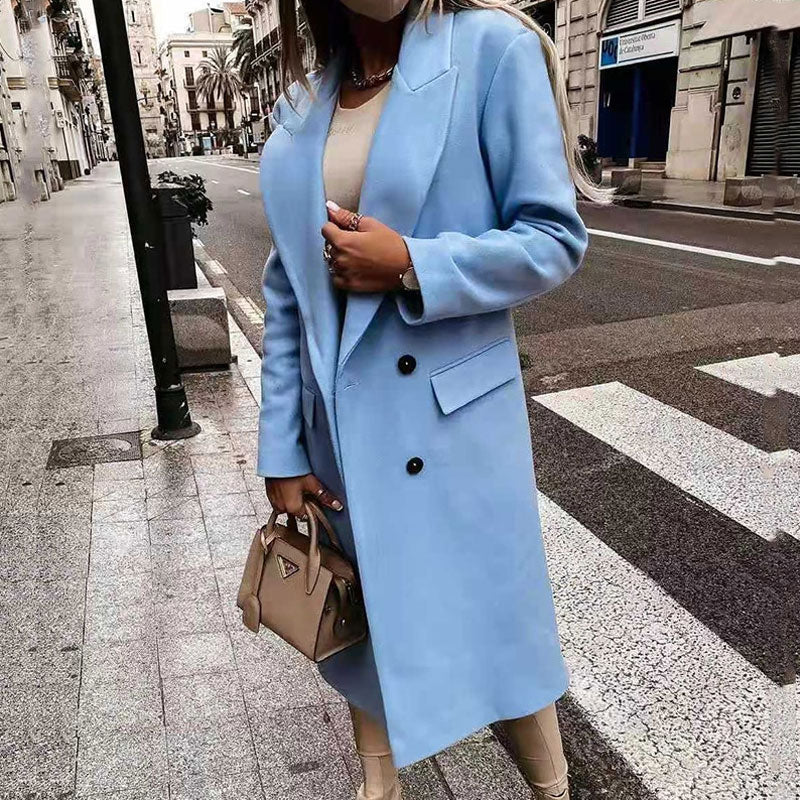 Lucasta double-breasted flap-pocket long coat, view 6