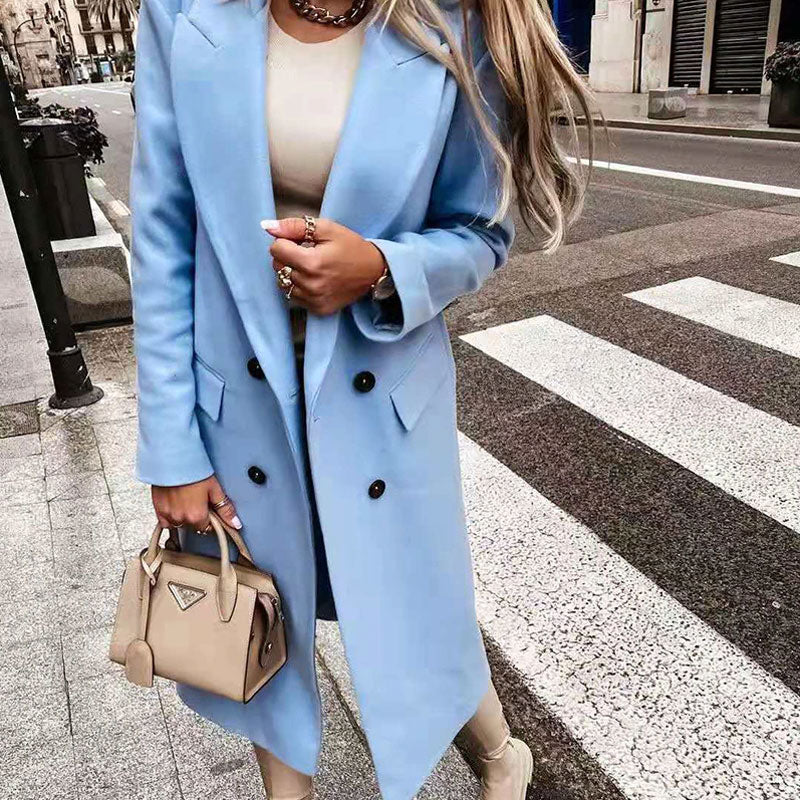 Lucasta double-breasted flap-pocket long coat, view 8