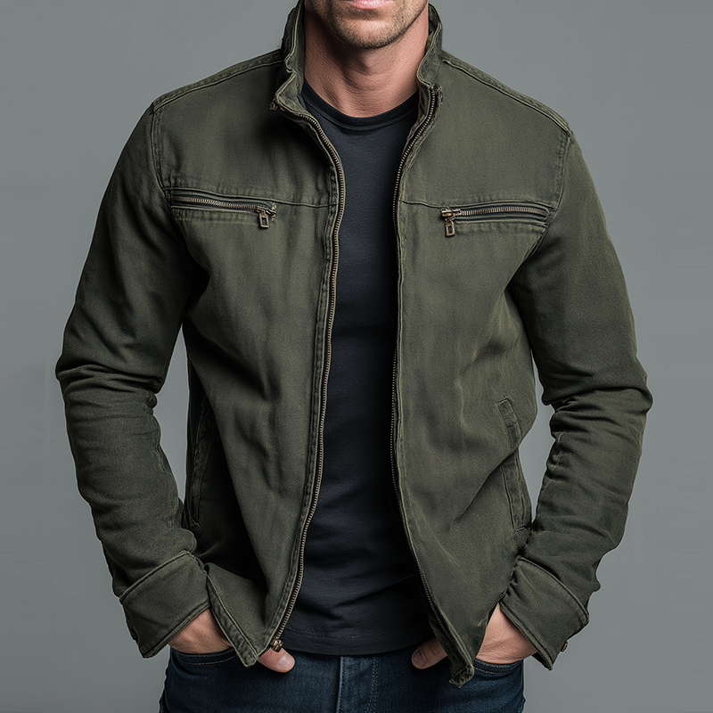 Lucian vintage stand-collar zip jacket, army green