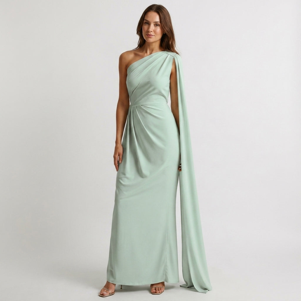 Maelle | One Shoulder Cape Wedding Guest Maxi Dress