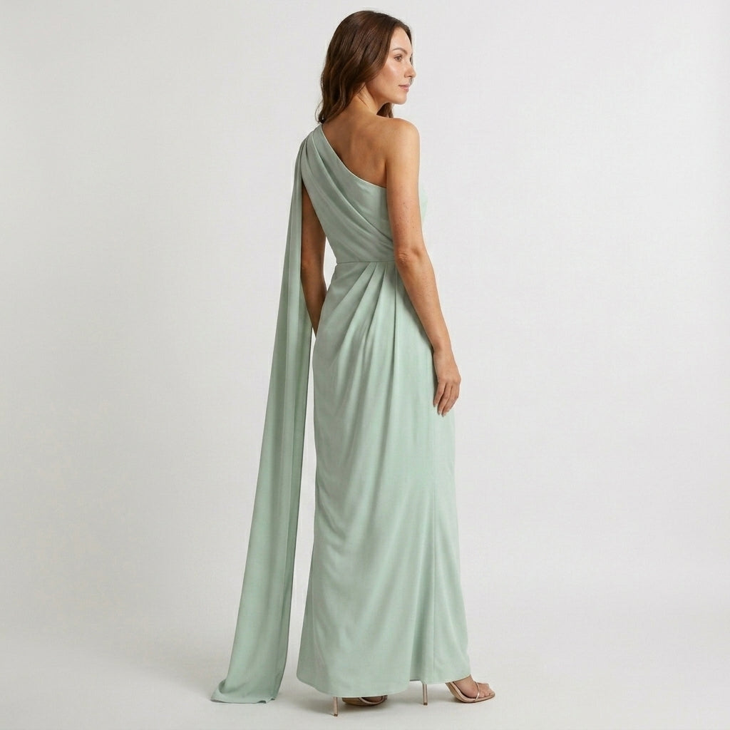 Maelle | One Shoulder Cape Wedding Guest Maxi Dress