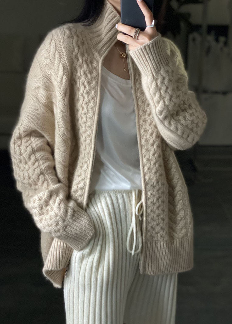 Maeve high-neck zip cardigan, beige