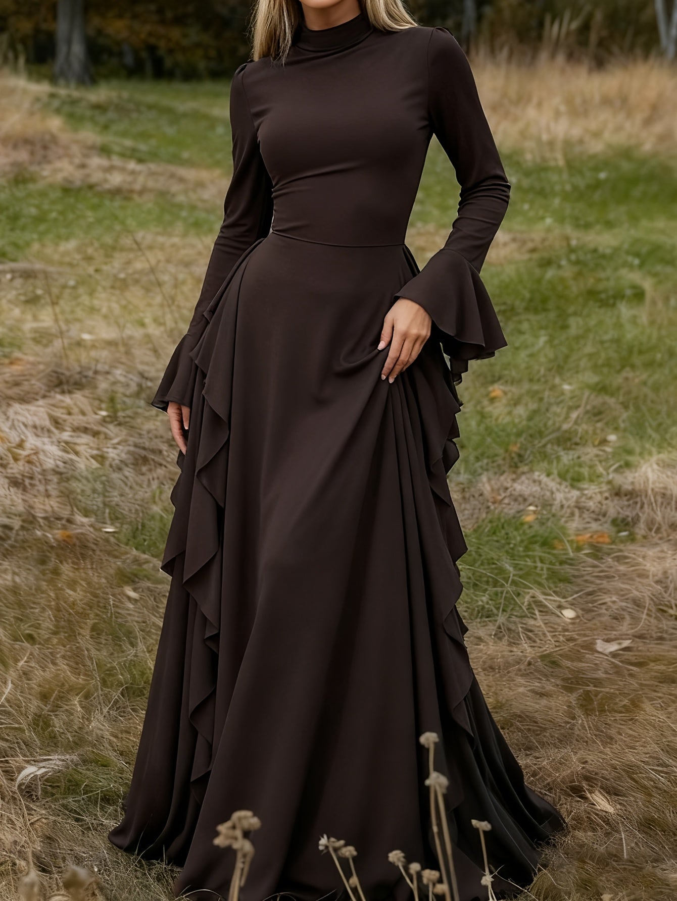 Marceline fall ruffle sleeve bodycon dress - front view