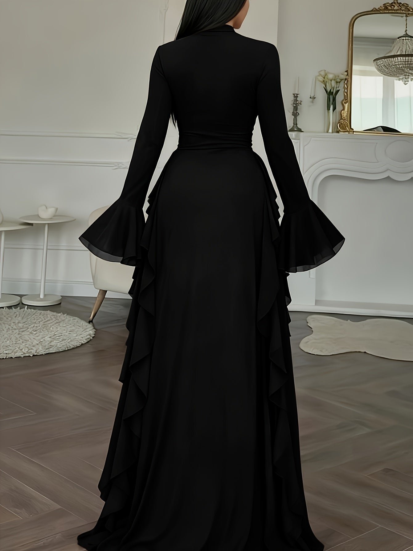 Marceline fall ruffle sleeve bodycon dress - color Dark Brown