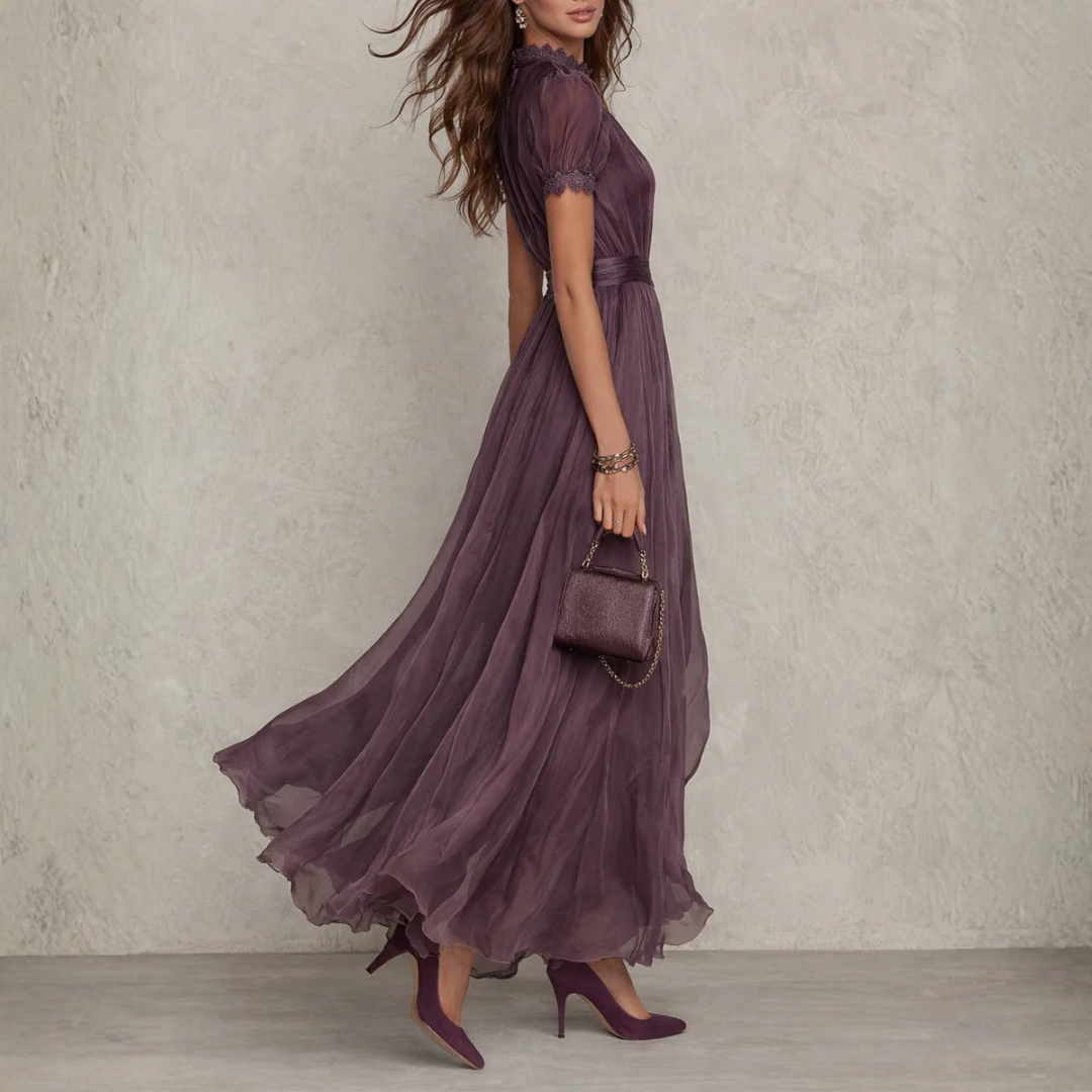 Marianne | Lace Trim Chiffon Maxi Dress