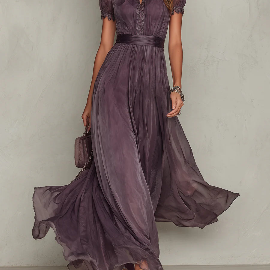 Marianne | Lace Trim Chiffon Maxi Dress