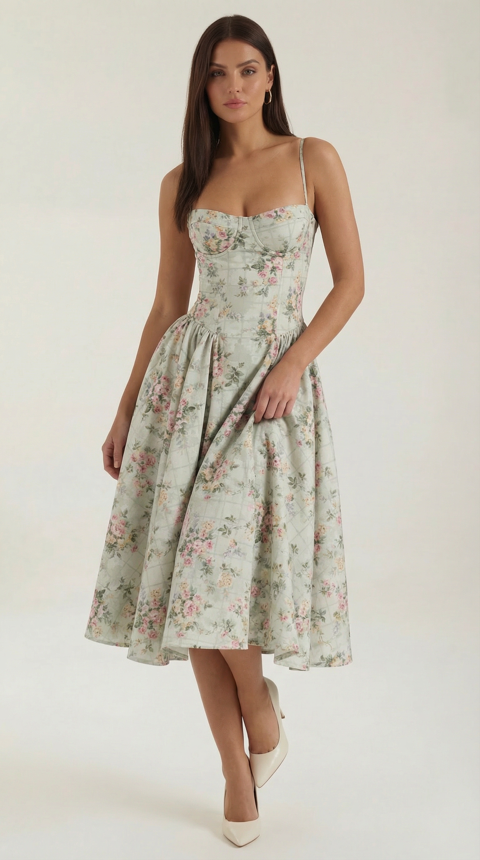 Marielle | Floral Corset Wedding Guest Midi Dress