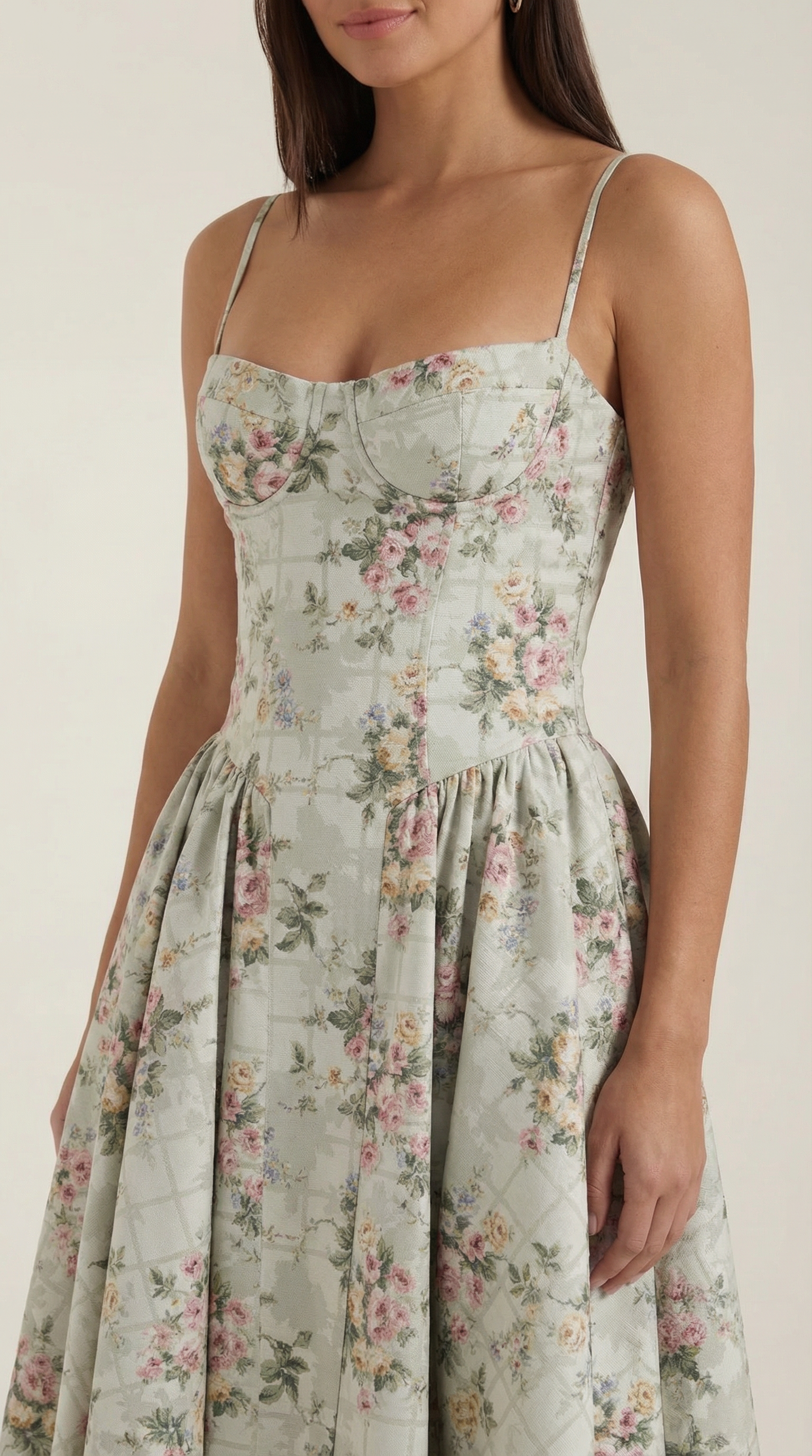 Marielle | Floral Corset Wedding Guest Midi Dress