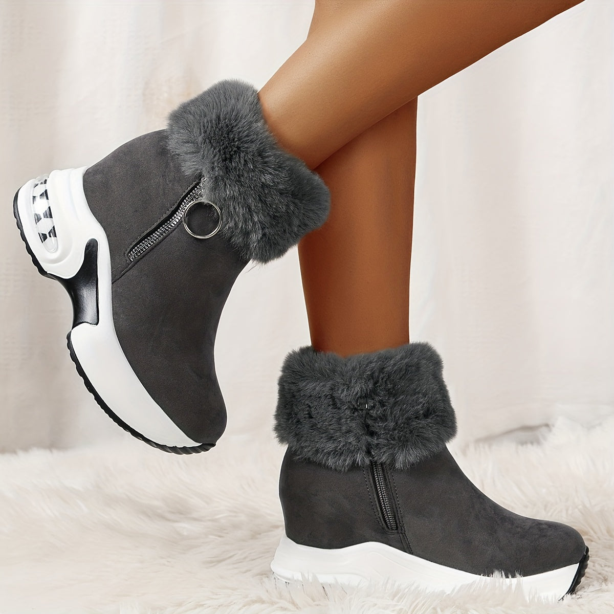 Marietta faux fur collar platform ankle boots, view 1