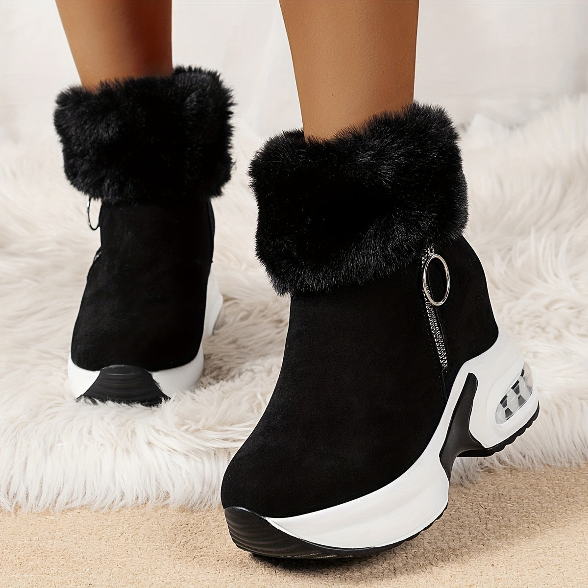 Marietta faux fur collar platform ankle boots, view 2