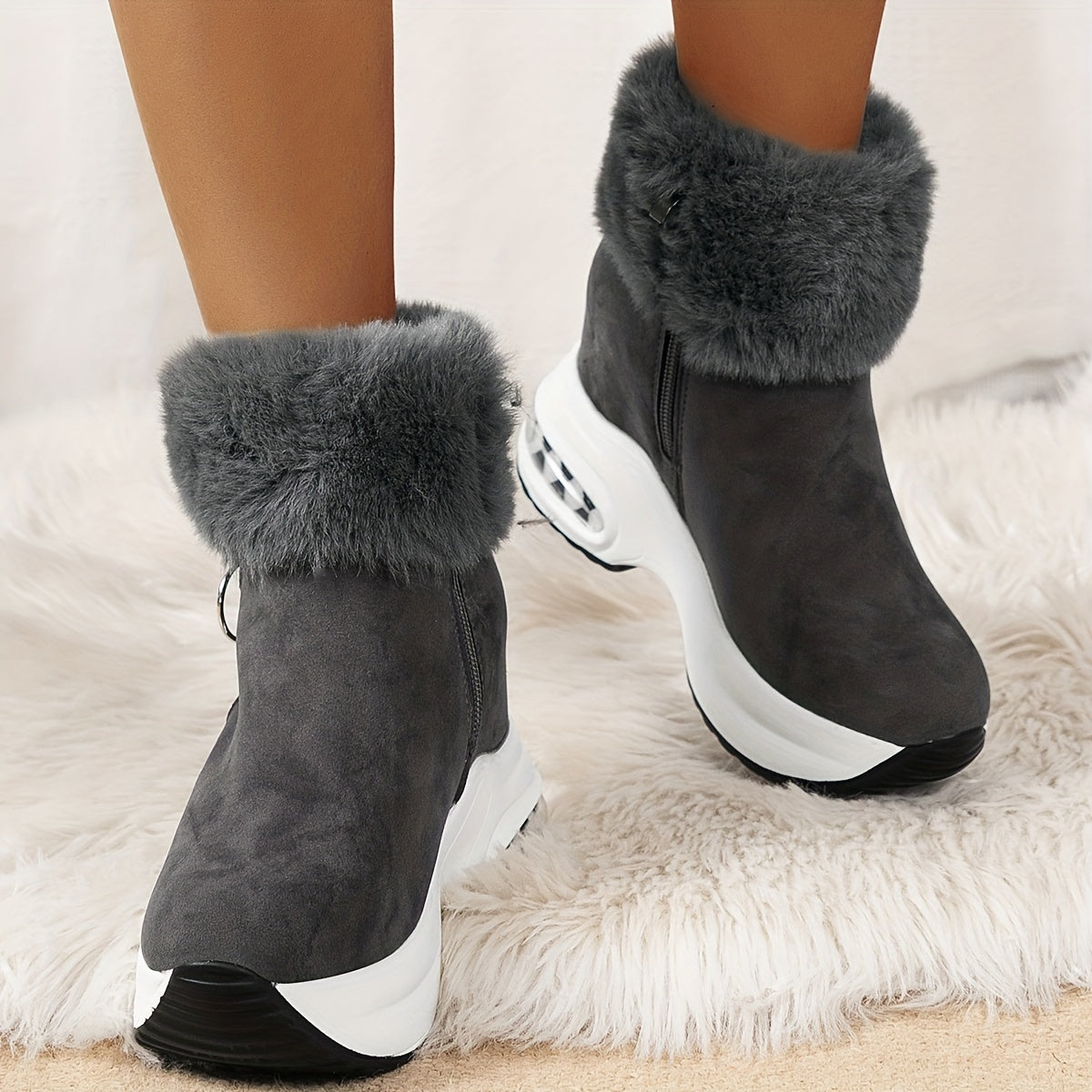 Marietta faux fur collar platform ankle boots, view 3