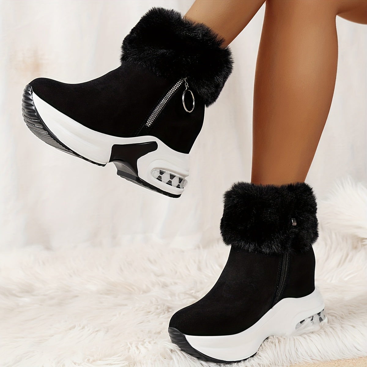 Marietta faux fur collar platform ankle boots, view 5