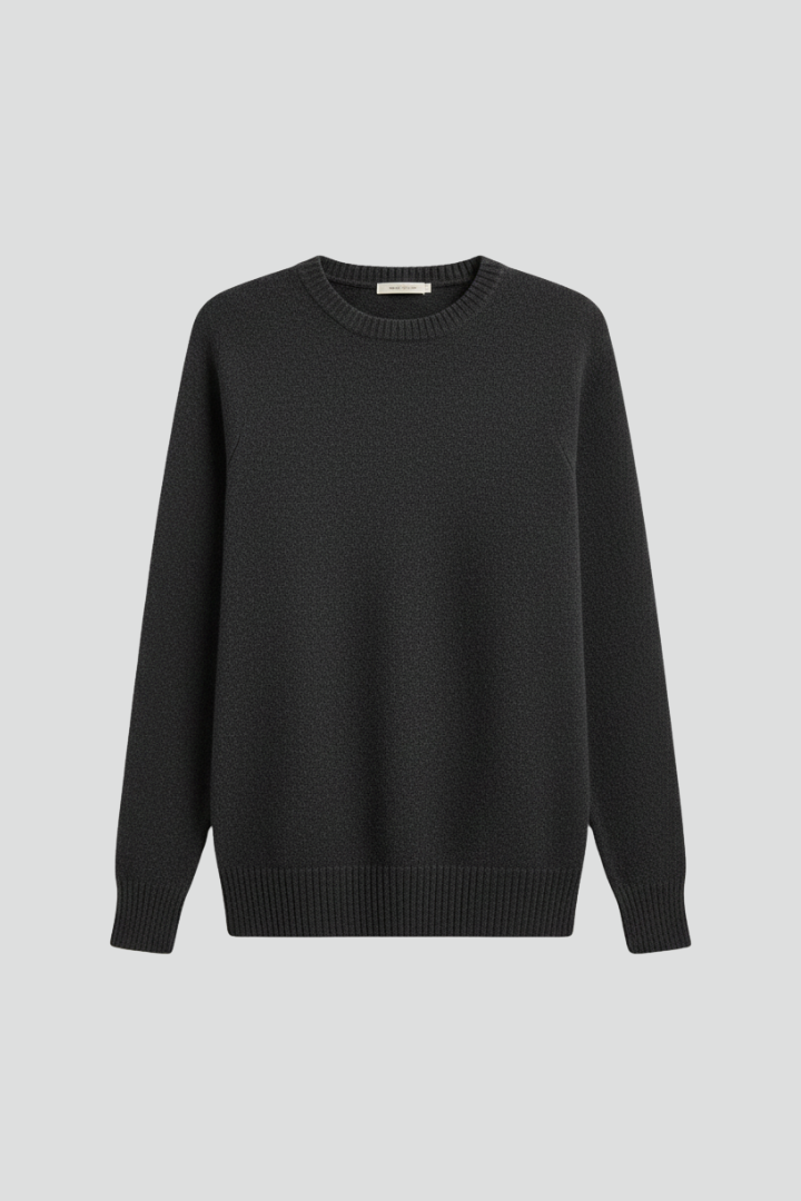 Black sweater on a light gray background