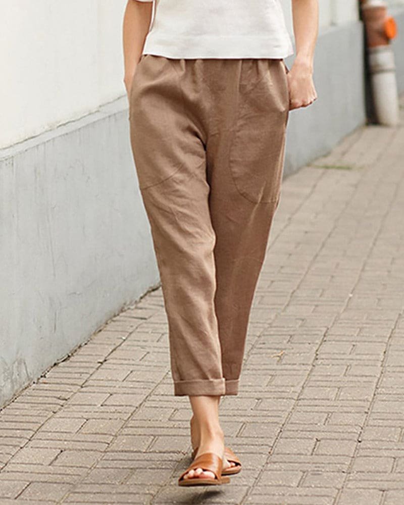 Marina linen trousers with rolled hem - side view