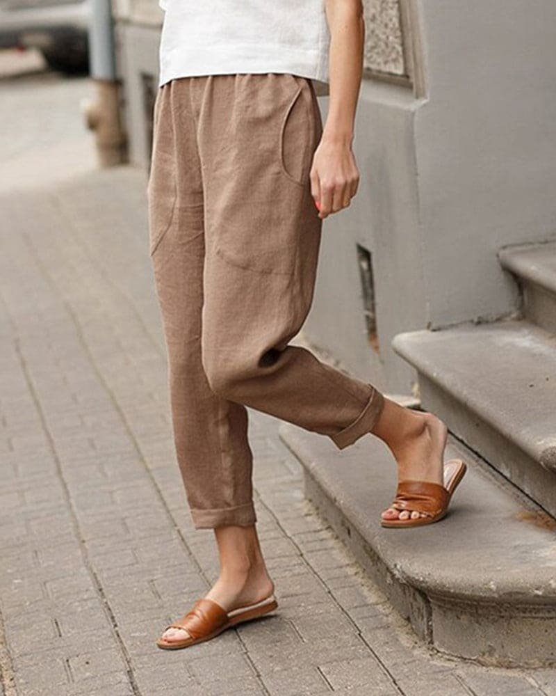 Marina linen trousers with rolled hem - back view