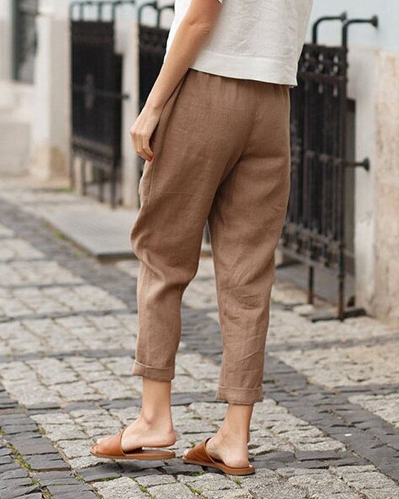Marina linen trousers with rolled hem - hem detail