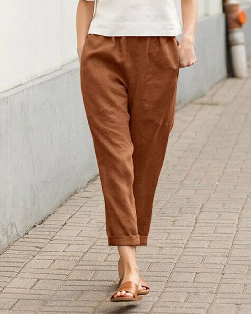 Marina linen trousers with rolled hem - full look