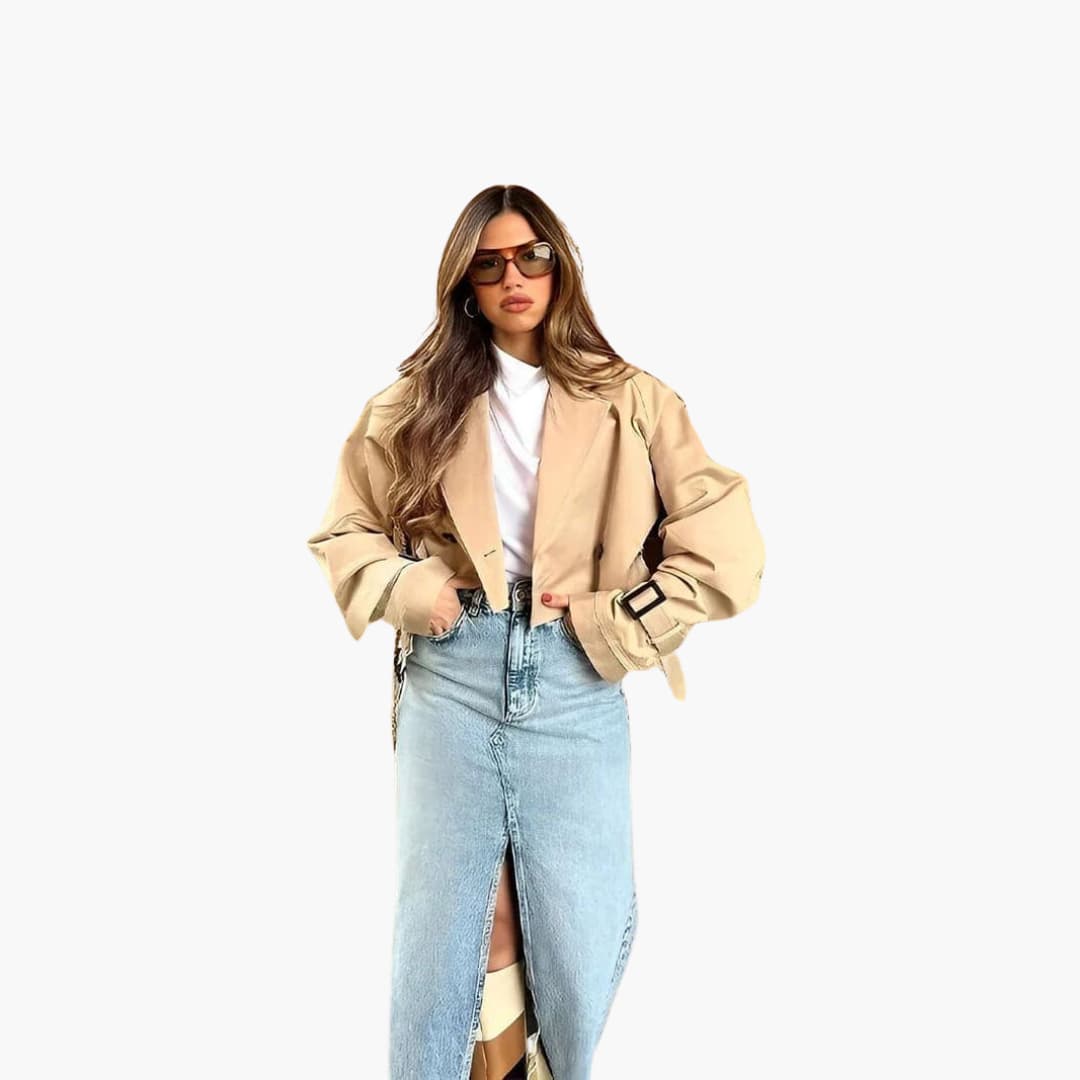 Marisa cropped trench coat - belt detail