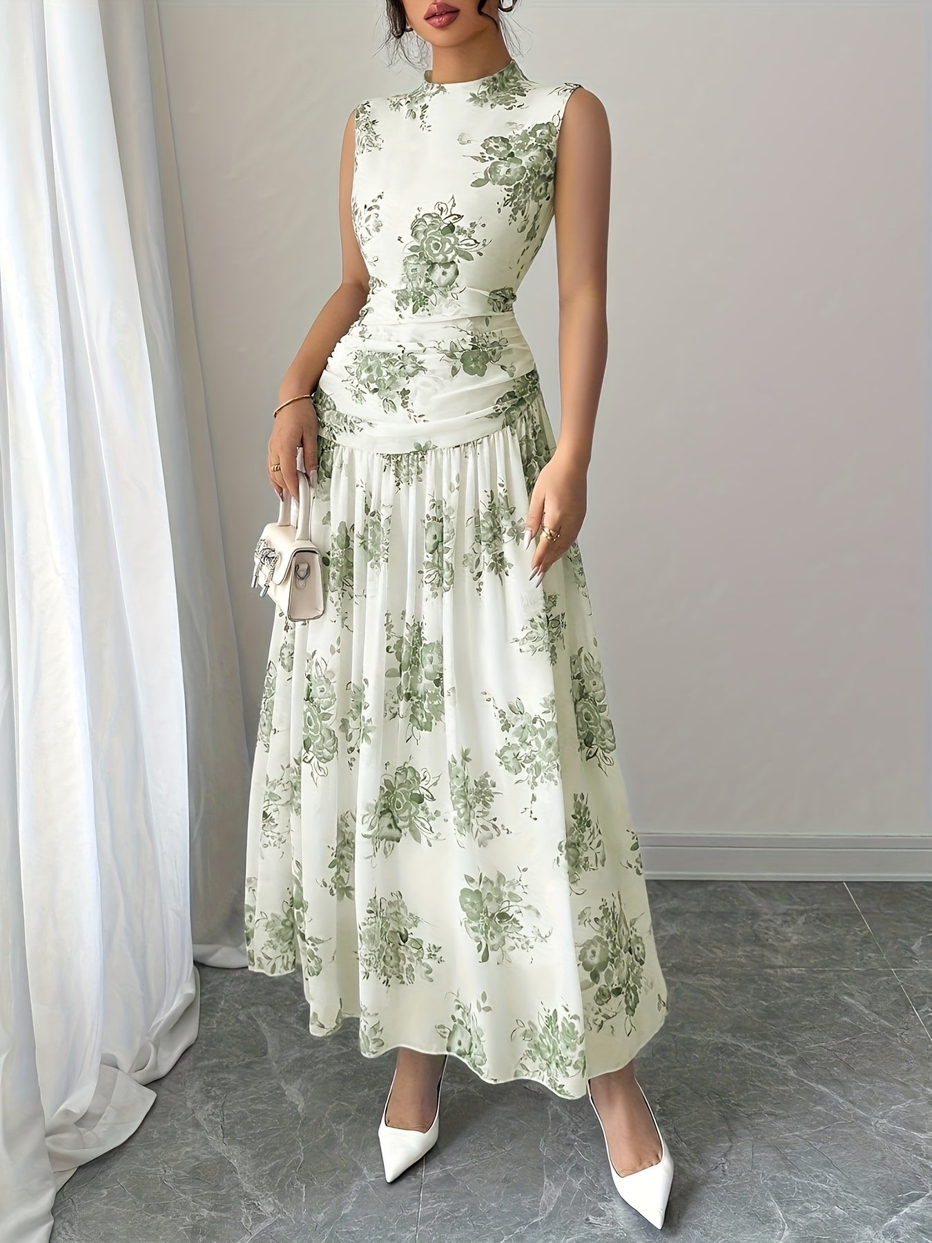 Marisol sleeveless floral dress - color Light Blue