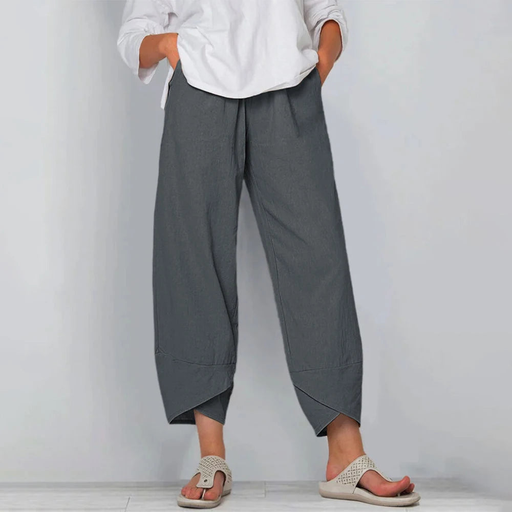 Marlowe wide leg linen trousers - asymmetric hem detail