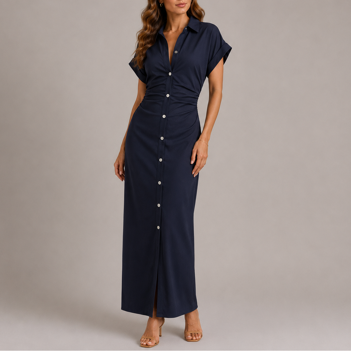 Marta | Tailored Denim Midi Dress with Side Zip
