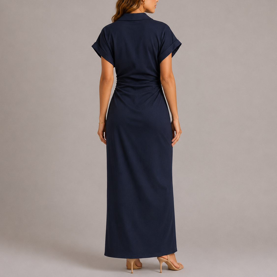 Marta | Tailored Denim Midi Dress with Side Zip