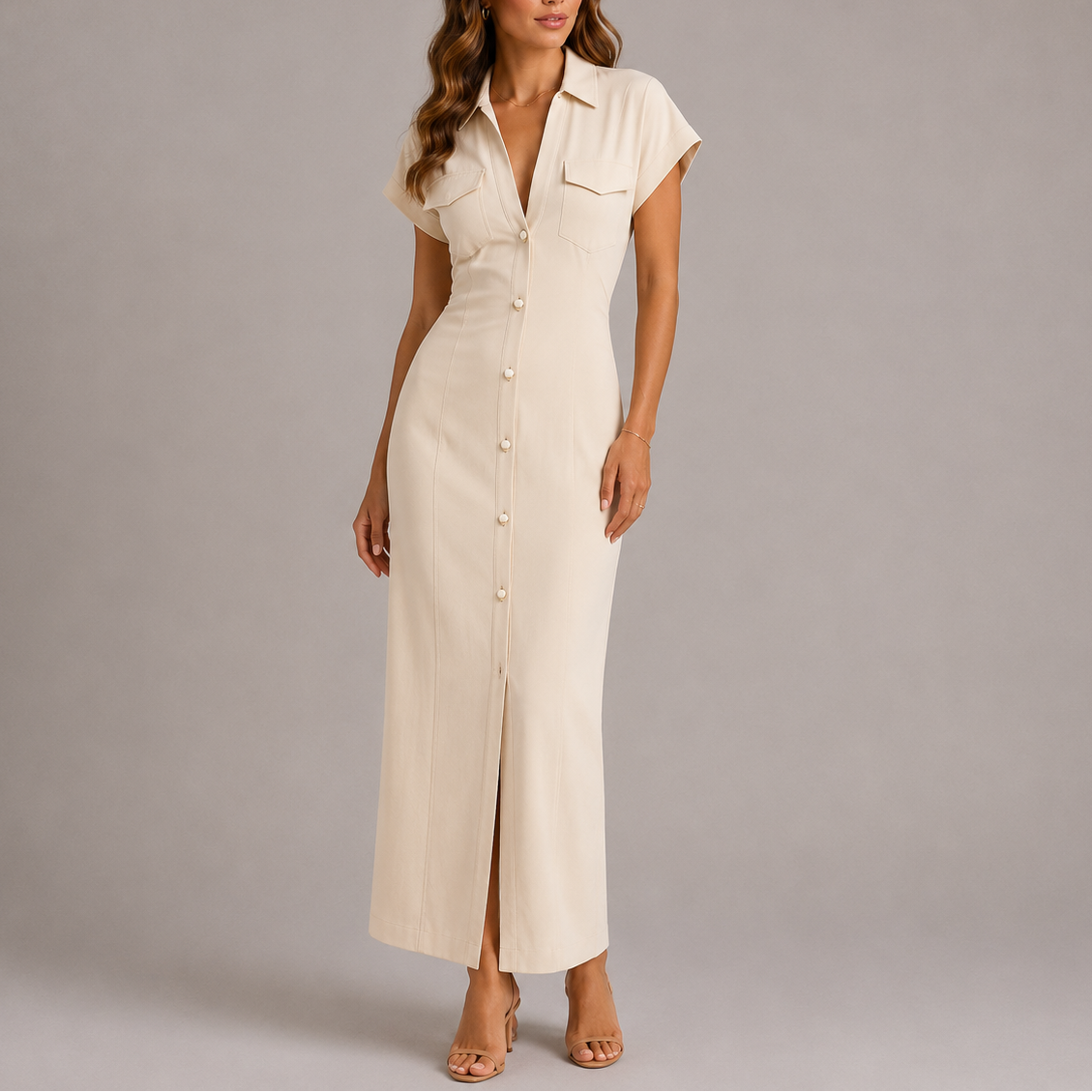 Marta | Tailored Denim Midi Dress with Side Zip