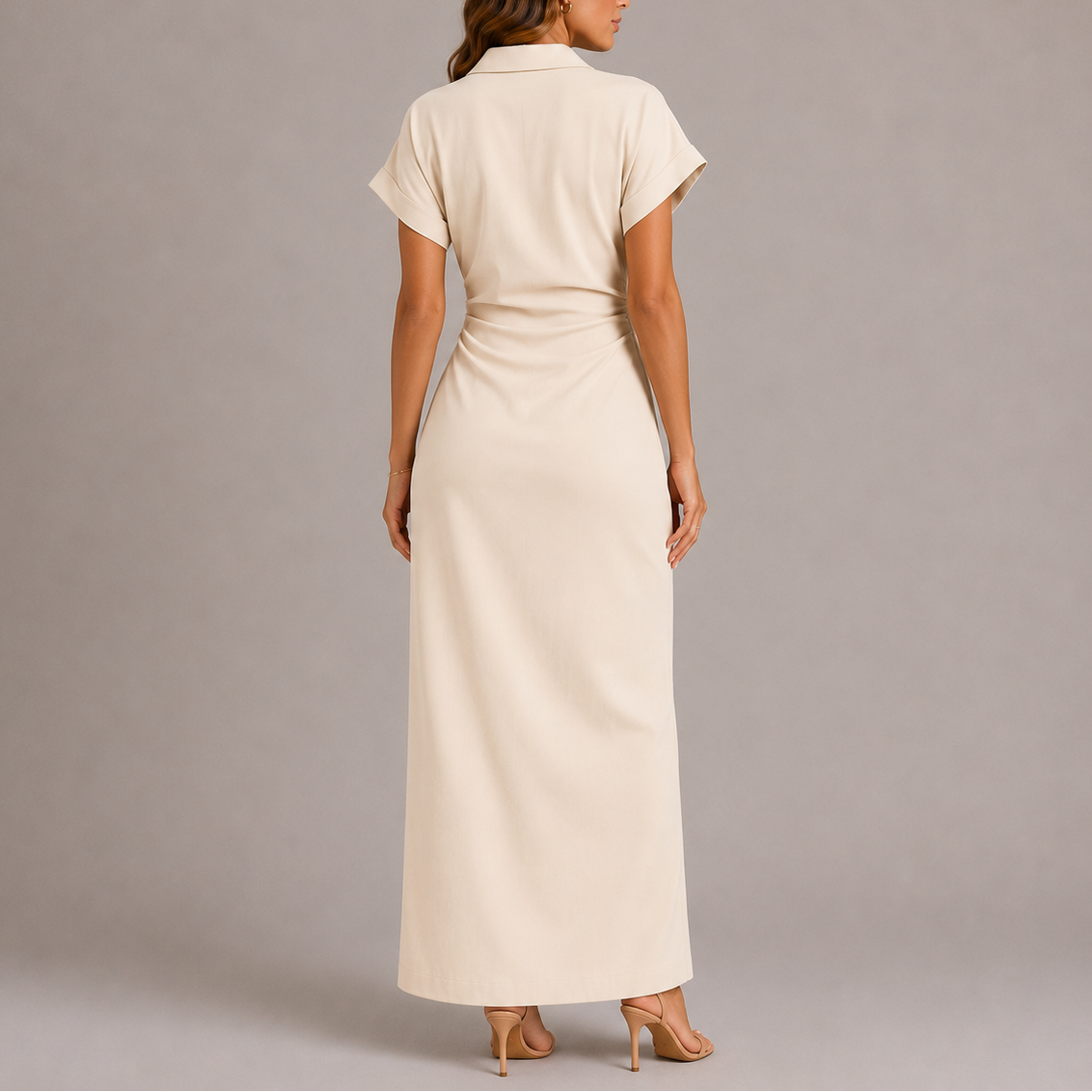 Marta | Tailored Denim Midi Dress with Side Zip