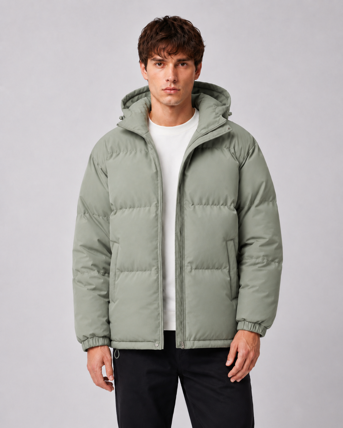 Matthew hooded puffer jacket high neck - front view