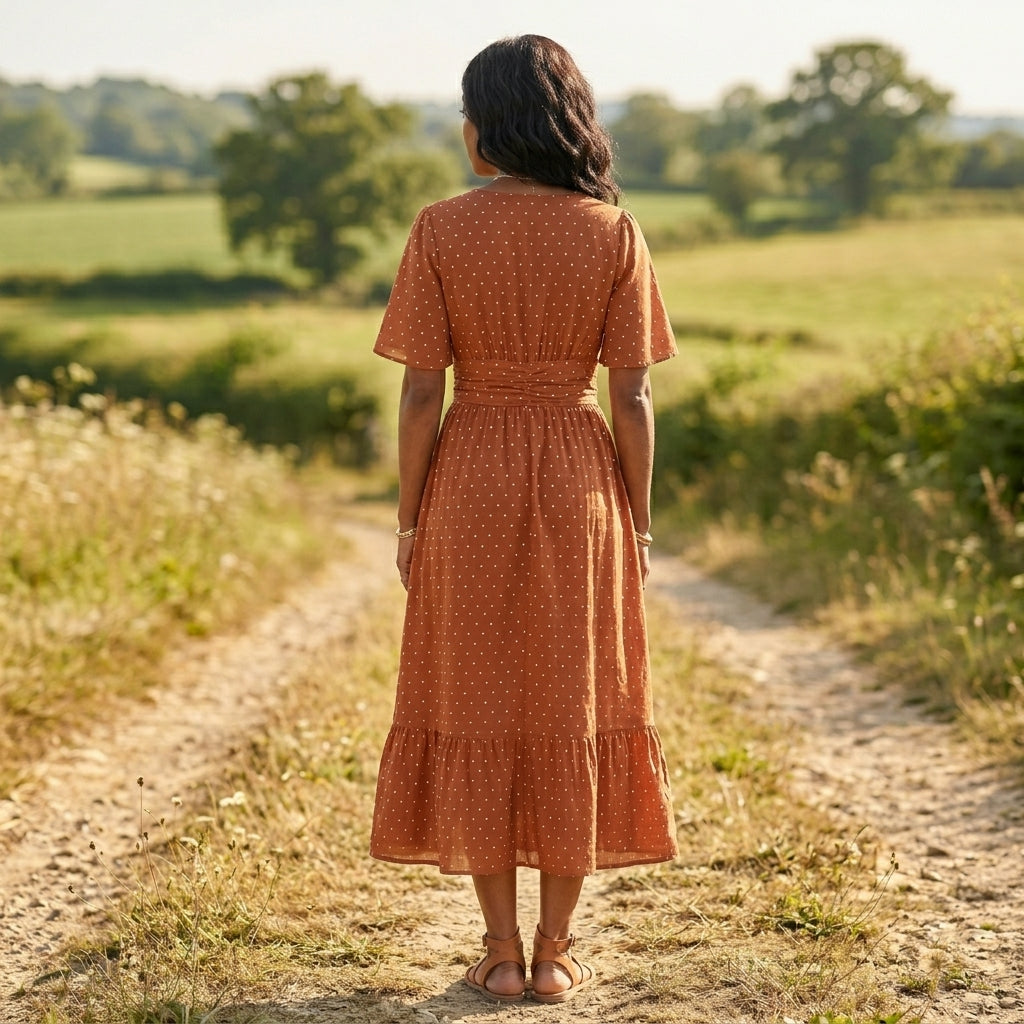 Melina | Polka Dot V Neck Midi Dress