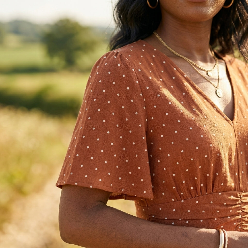 Melina | Polka Dot V Neck Midi Dress