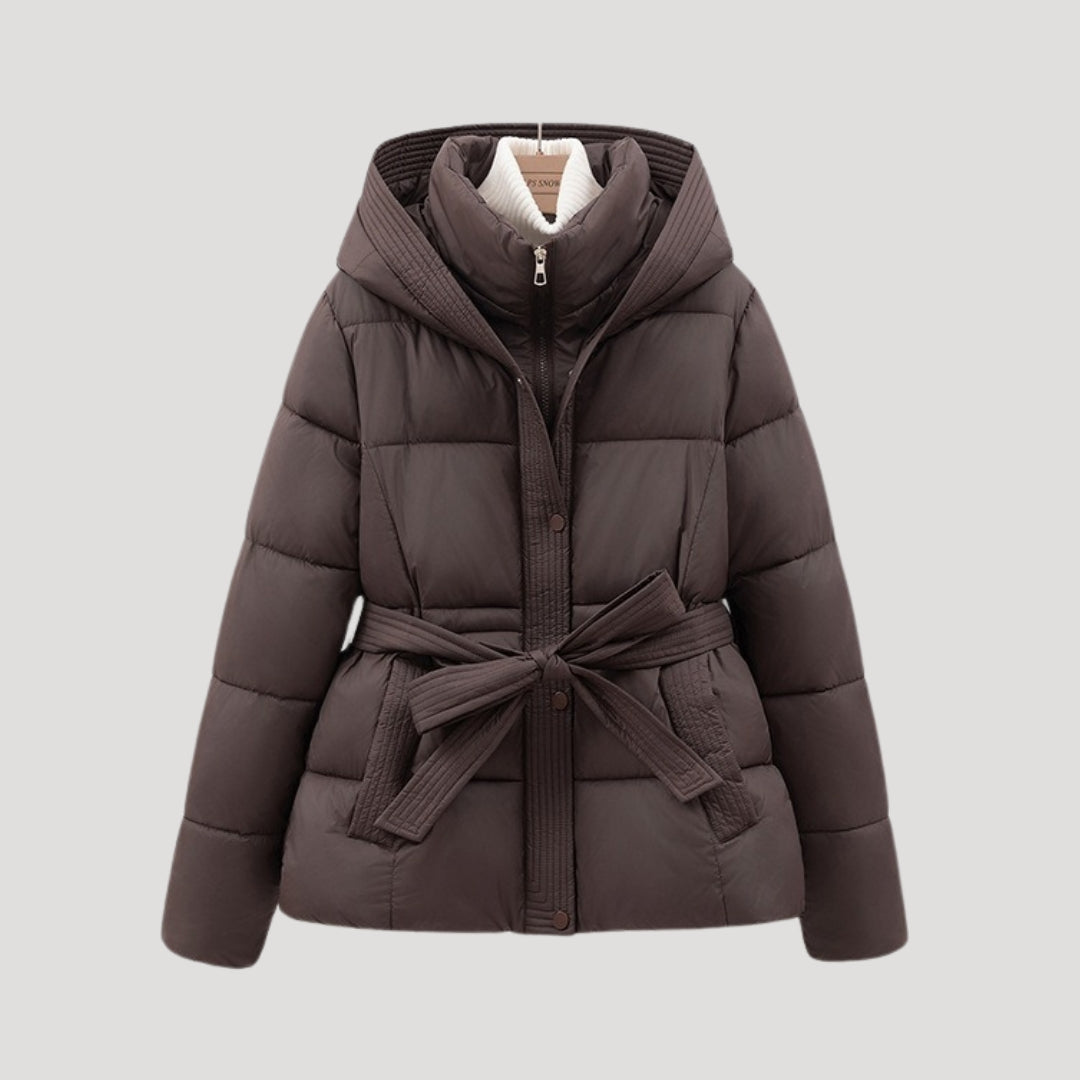 Melissa belted hooded puffer jacket - front view