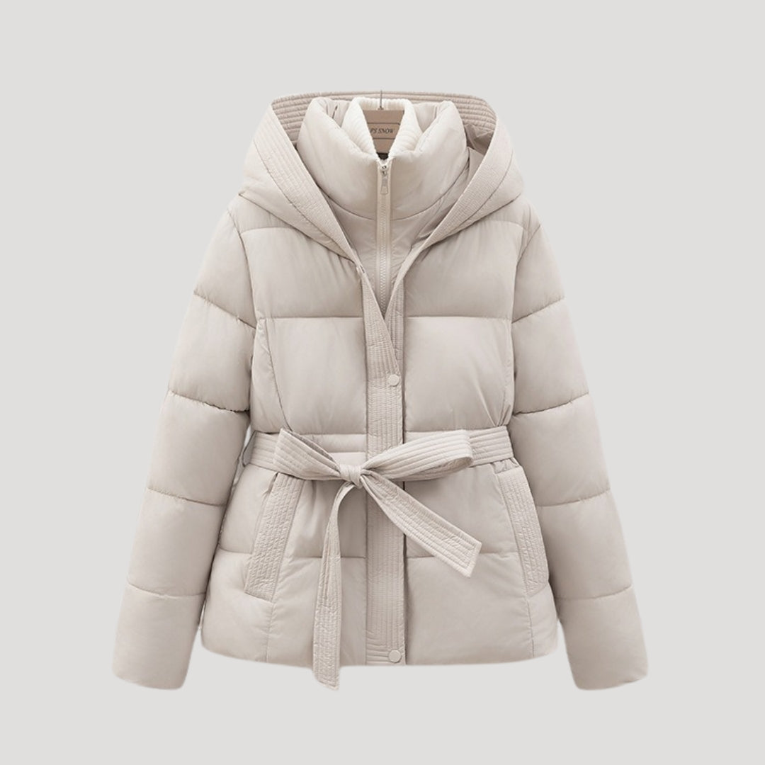 Melissa belted hooded puffer jacket - back view