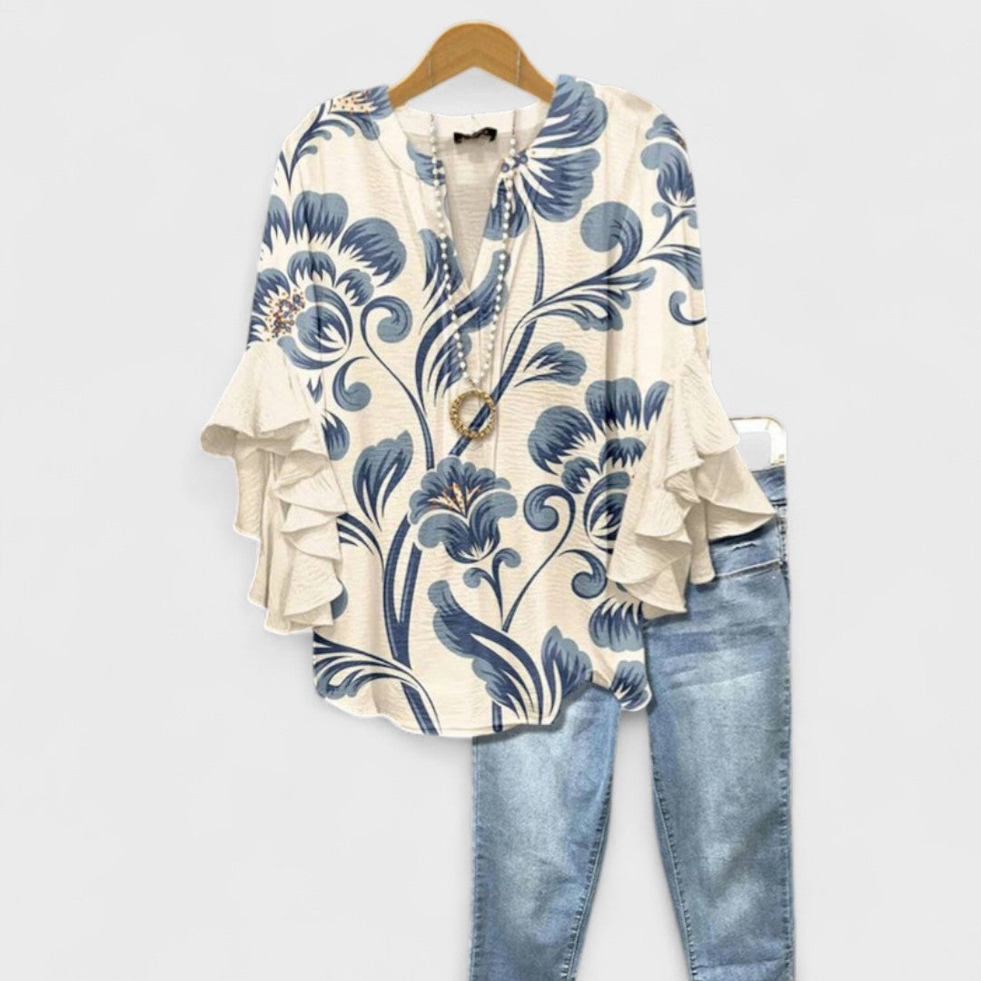 Mia | Floral Print Blouse with Ruffle Sleeves